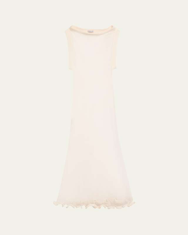 Wave Boatneck Mesh-Knit Maxi Dress